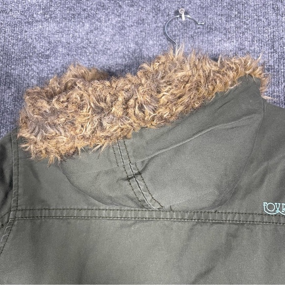 Fox Women’s Junior Large Green Military Style Faux Fur Hooded Jacket 90s Y2K - Picture 10 of 14